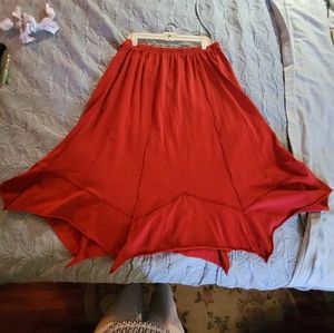 0 XL Fenini Red Asymmetric Hem Surge Stitched Elastic Waist Cotton Skirt